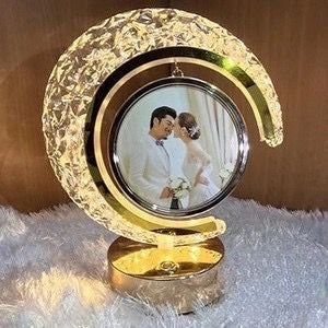 *Customize LED Crystal Half Moon LAMP Photo Frame With Touch Panel