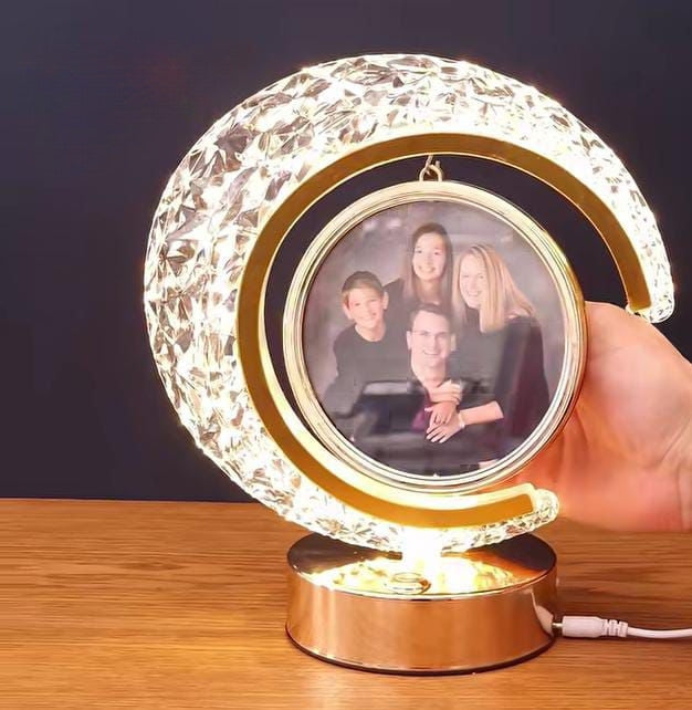 *Customize LED Crystal Half Moon LAMP Photo Frame With Touch Panel